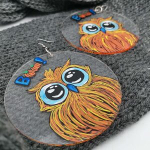Cercei handmade pictati manual Bufnita 9 cm Halloween