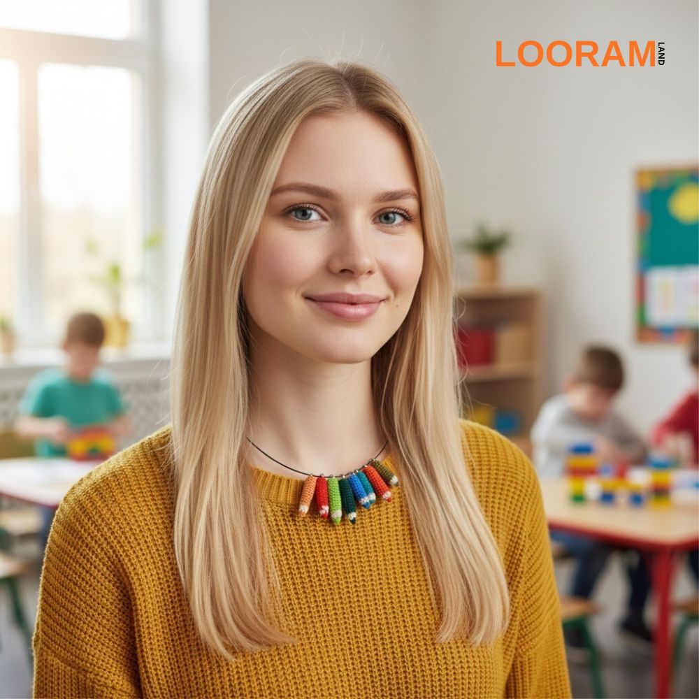 Colier din creioane colorate croșetate – pe comandă (1) Colier din creioane colorate croșetate – pe comandă