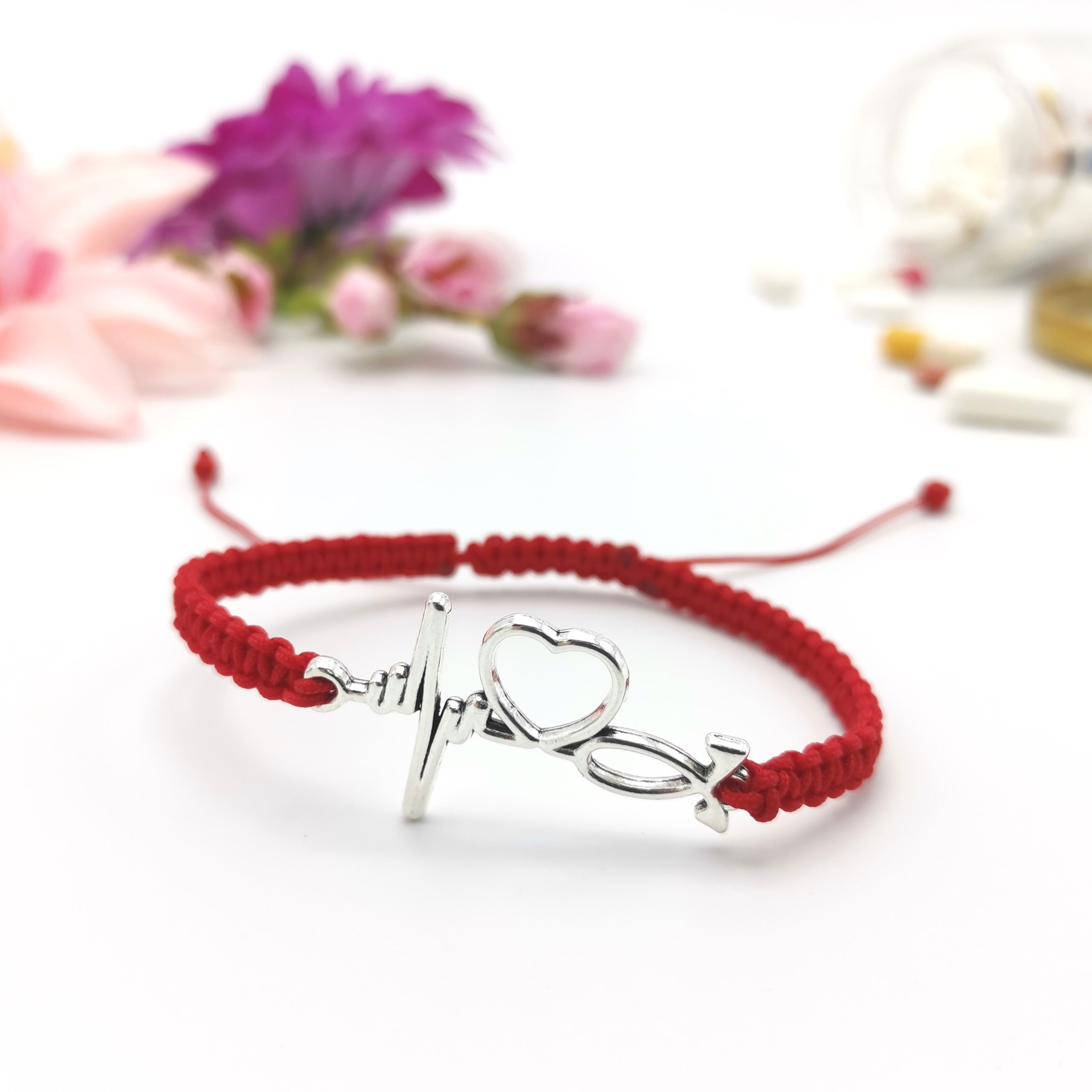Bratara handmade rosie Puls si Inima - medicina - martisor lucrat manual